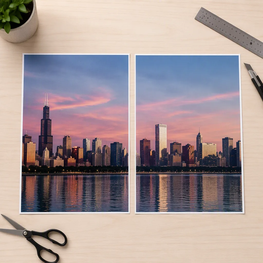 City skyline photo cut in half vertically with an image splitter